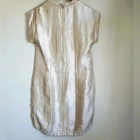 J. Crew Champagne Gold  Metallic Stealth High & Low hem  Shirt dress Sz 8 - Picture 4 of 10
